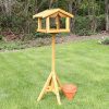 Premium Large Wooden Bird Table with Built In Feeder - Free Standing Bird Feeding Station