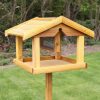 Premium Large Wooden Bird Table with Built In Feeder - Free Standing Bird Feeding Station