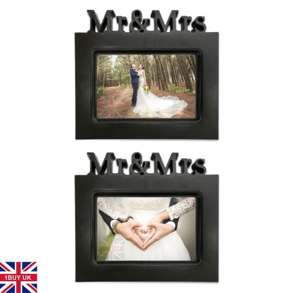 Wedding Day Photo Gift Bride Groom Keepsake 6x4 picture frame black Mr and Mrs