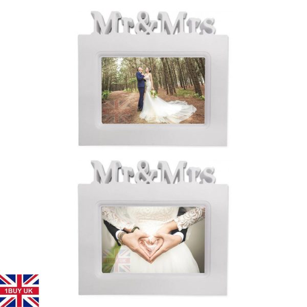 Wedding Day Photo Gift Bride Groom Keepsake 6x4 picture frame white Mr and Mrs