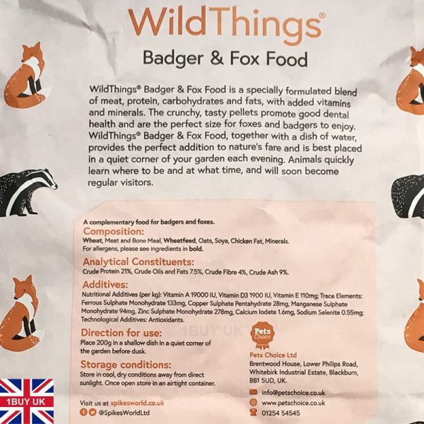 WildThings Badger & Fox Food 2Kg Feed - Ingredients