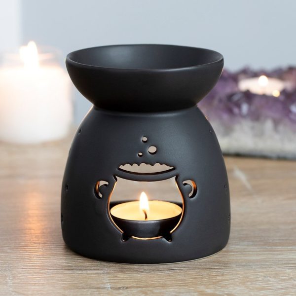 Halloween Black Cauldron Wax Melting Ceramic Oil Burner Candle Holder Ceramic Aroma Diffuser Decoration