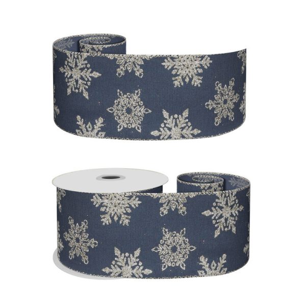 Christmas Navy Ribbon with Gold Glitter Snowflake Ribbon Width 63mm